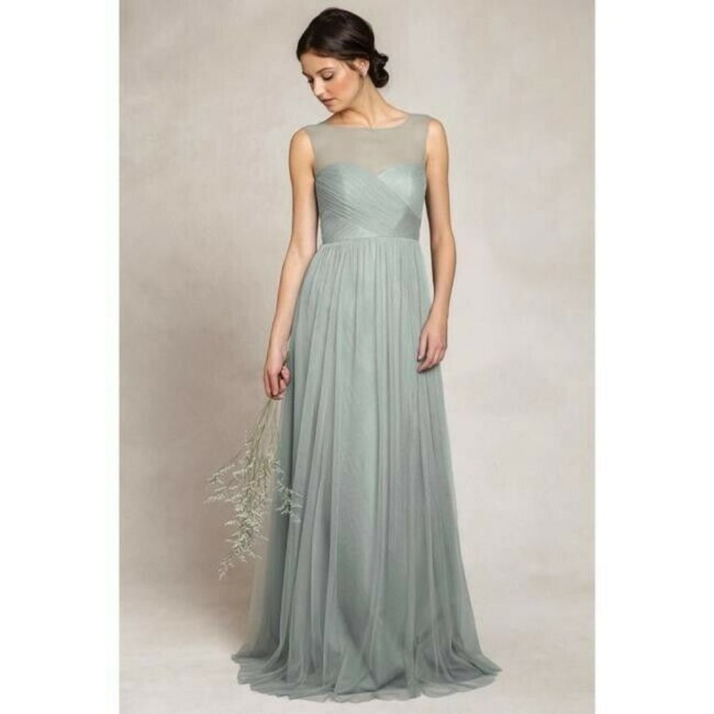 Jenny Yoo Aria Illusion Yoke Pleated Tulle Gown Wedding Grey Size 8